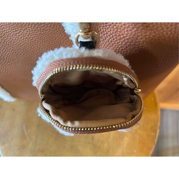 ANNE Klein Women Camel color Faux leather Faux Shearing Small Totes Bag handbag - Picture 10 of 13